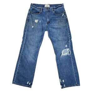 J Crew Mens Jeans 33W 30L Distressed Blue Denim Relaxed Fit Cotton